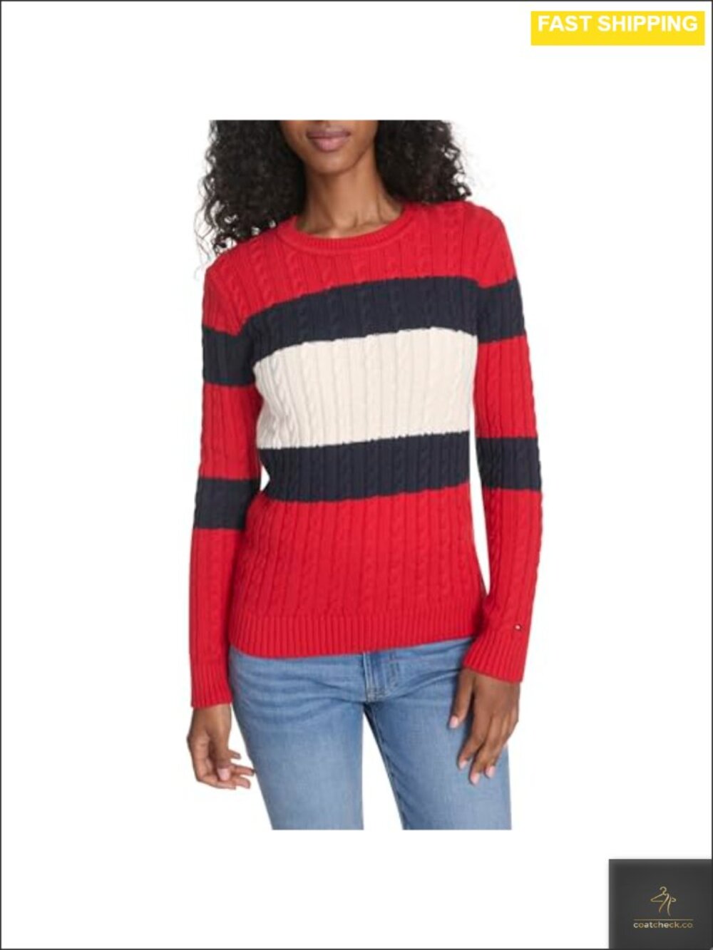 Cotton Crewneck Cable Knit Sweater Long Sleeve Pullover
